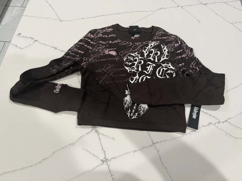 Civil Regime Roses From Concrete Floral Print Thermal Crop Long Sleeve Top